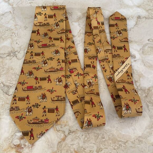 Salvatore Ferragamo 100% Silk Tie Asian Motif - Picture 2 of 11